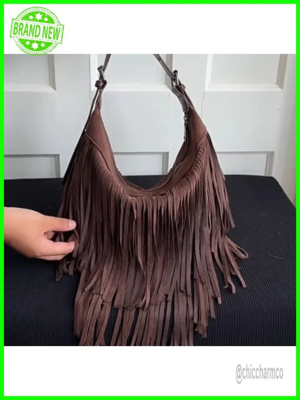Boho Fringe Hobo Bag, Suede Leather Crossbody Shoulder Bag with Adjustable Strap
